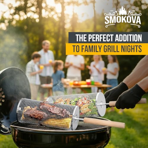 Smokova Rolling Grill Basket Set - Stainless Steel BBQ Tool - 8