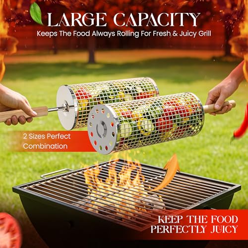 Smokova Rolling Grill Basket Set - Stainless Steel BBQ Tool - 4