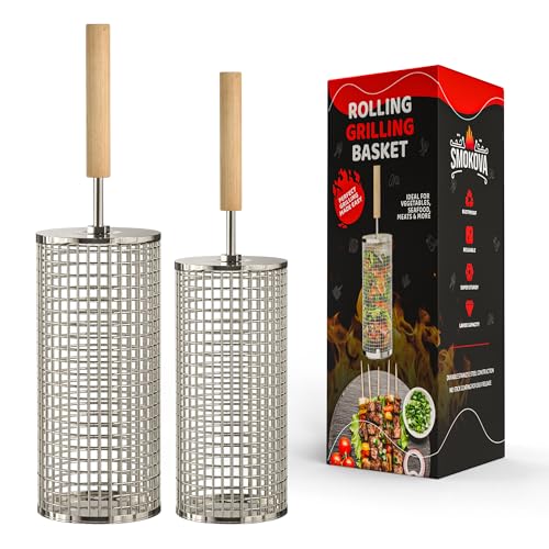 Smokova Rolling Grill Basket Set - Stainless Steel BBQ Tool - 1