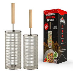 Smokova Rolling Grill Basket Set - Stainless Steel BBQ Tool - 1