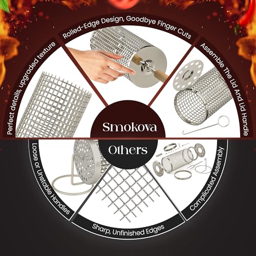 Smokova Rolling Grill Basket Set - Stainless Steel BBQ Tool - 6