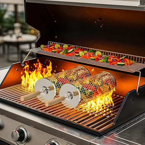 Smokova Rolling Grill Basket Set - Stainless Steel BBQ Tool - 2