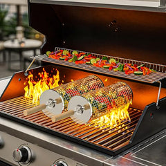 Smokova Rolling Grill Basket Set - Stainless Steel BBQ Tool - 2